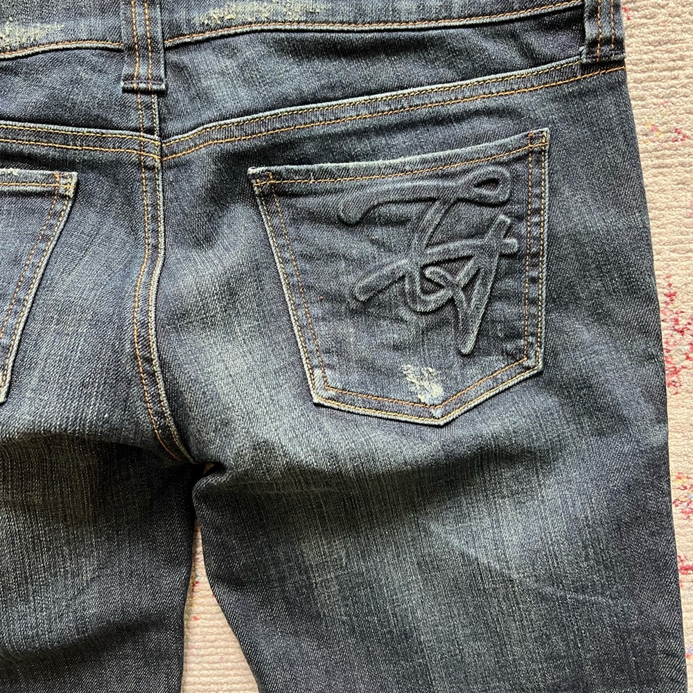 Guess Low Bootcut Distressed Dark Wash Jeans - Picture 7 of 8